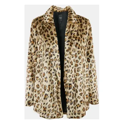 Theory Brown Leopard Print Faux Fur Front Open Jacket