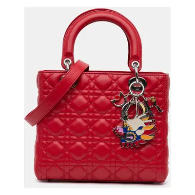 Dior Red Limited Edition Medium Lambskin Cannage Swarovski Dragon Head Lady Dior