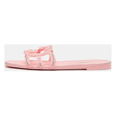 Gucci Pink Rubber Interlocking G Flat Slides Size