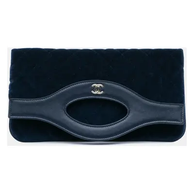 Chanel Blue Quilted Velvet Clutch