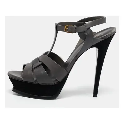 Saint Laurent Grey Leather Tribute Sandals Size 39.5