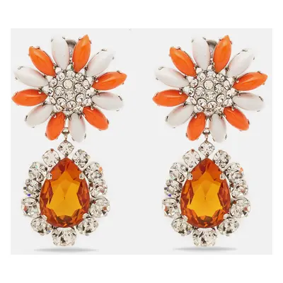 Miu Miu Daisy Composite Crystals Silver Tone Drop Earrings