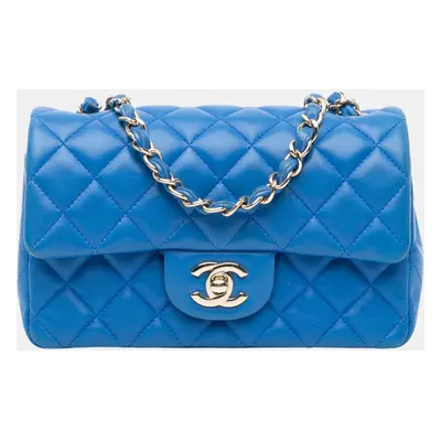 Chanel Blue Lambskin Mini Rectangular Classic Single Flap Bag