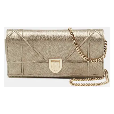 Dior Pale Gold Leather Diorama Wallet on Chain