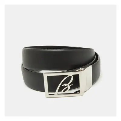 Brioni Black Leather Cut to Size Reversible Buckle Belt