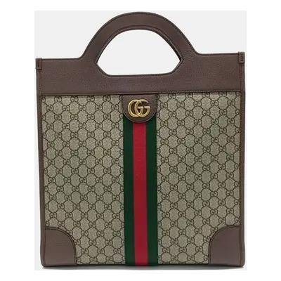 Gucci Beige Brown PVC Ophidia medium top handle tote bag