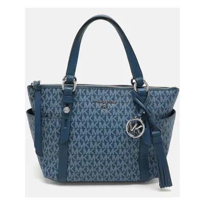 Michael Kors Blue Signature Coated Canvas and Leather Sullivan Satchel