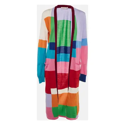 Mary Katrantzou Multicolor Wool Front Open Peyton Color-Block Long Cardigan