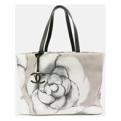 Chanel Grey Large Camellia Printed Canvas Shopper Tote Bag