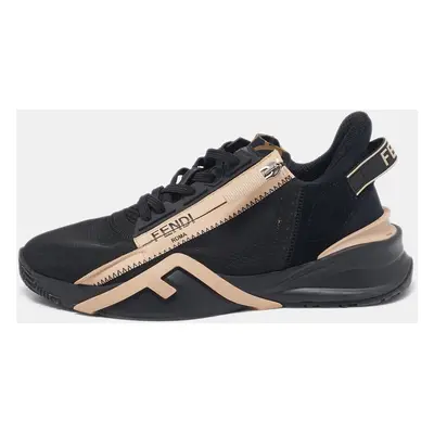 Fendi Black/Beige Mesh And Suede Flow Logo Low Top Sneakers Size