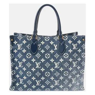 Louis Vuitton Monogram On The Go Mm Tote Marine Jacquard Denim Handbag