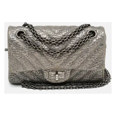 Chanel Metallic Grey Chevron Leather Reissue 2.55 Flap Bag