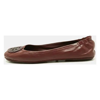 Tory Burch Burgundy Leather Minnie Travel Ballet Flats Size 40.5