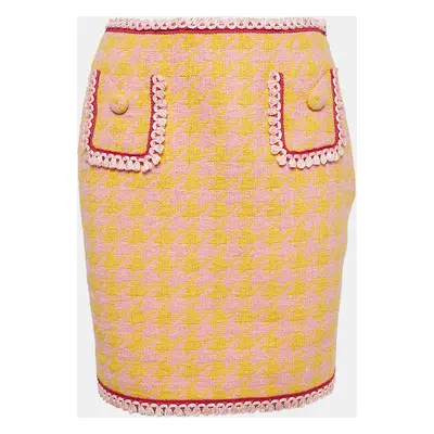 Moschino Couture Pink/Yellow Houndstooth Cotton Mini Skirt