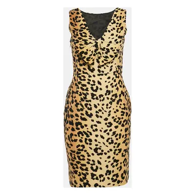 Love Moschino Brown Leopard Print Velour Bow Detail Short Dress