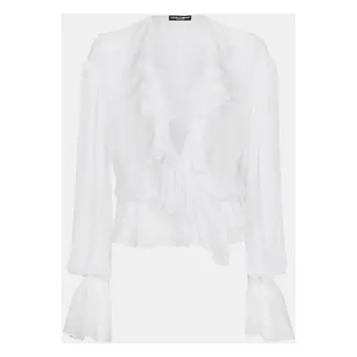 Dolce & Gabbana White Silk Shirt Ruffles Shirt