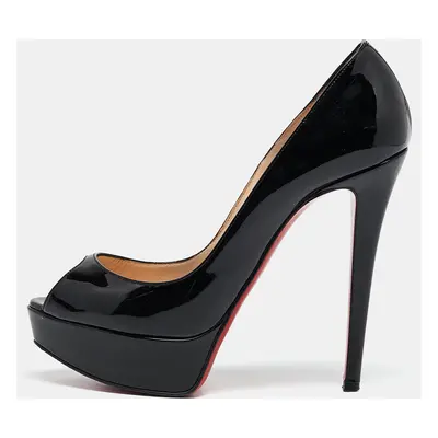 Christian Louboutin Black Patent Leather Lady Peep Pumps Size 37.5