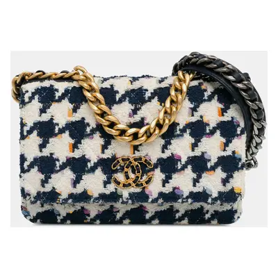 Chanel Navy Blue Tweed Wallet On Chain Bag