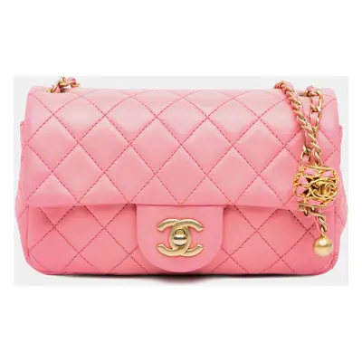 Chanel Pink Lambskin Mini Rectangular Pearl Crush Flap Bag