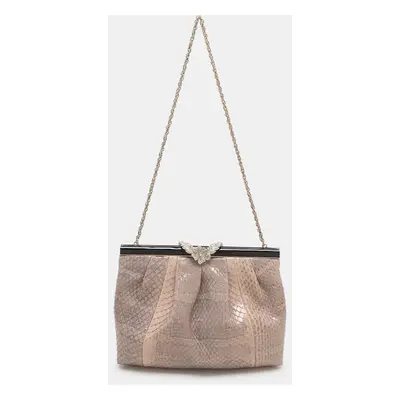 Valentino Beige Python Chain Frame Clutch