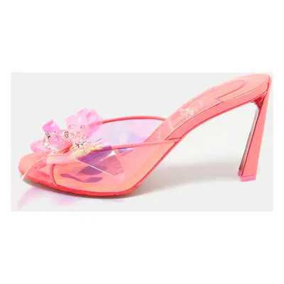 Christian Louboutin Neon Pink PVC Embellished Alyah Slide Sandals Size