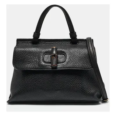 Gucci Black Leather Small Bamboo Daily Top Handle Bag