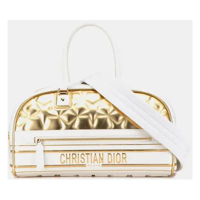 Dior Gold/White Leather Medium Vibe Bowling Bag