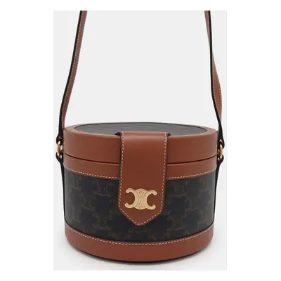 Celine Brown Leather Triomphe Tambour Vanity Shoulder Bag