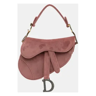 Dior Pink Velvet Mini Crystal Saddle Shoulder Bag