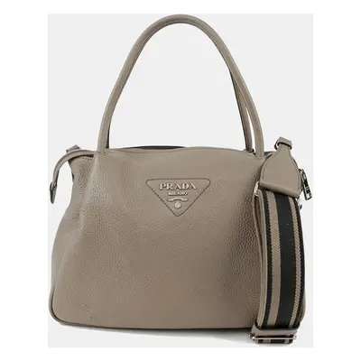 Prada Grey Leather Large Clay Shoulder Bag