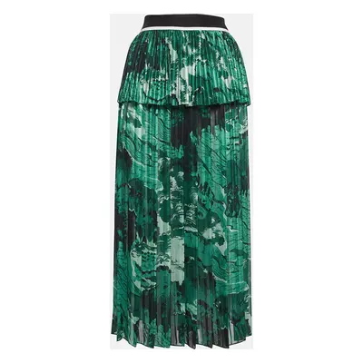 Victoria Beckham Green Crepe and Satin Plisse Midi Skirt