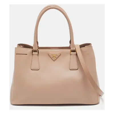 Prada Beige Saffiano Lux Leather Middle Zip Tote