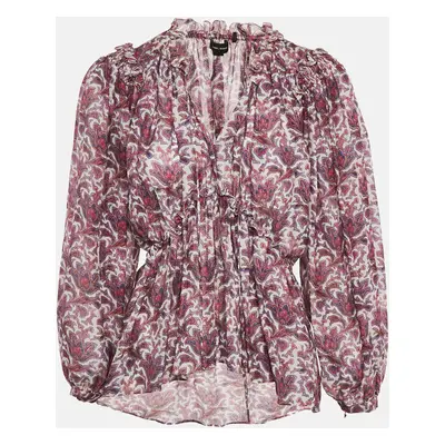 Isabel Marant Purple Printed Silk Ruffle Detail Top