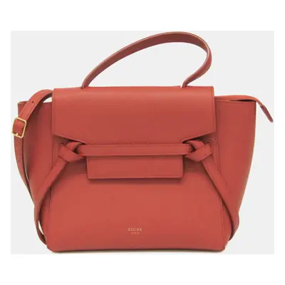 Celine Red Brown Leather Belt Bag Nano Handbag