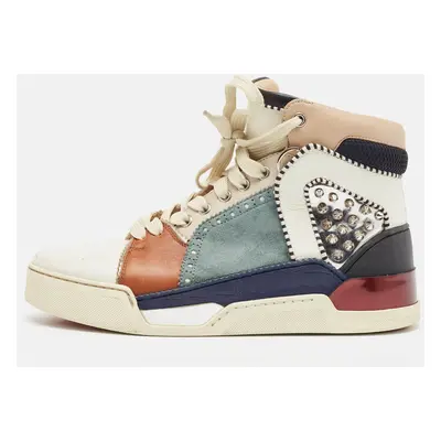 Christian Louboutin Multicolor Leather and Suede Loubikick Spikes Sneakers Size