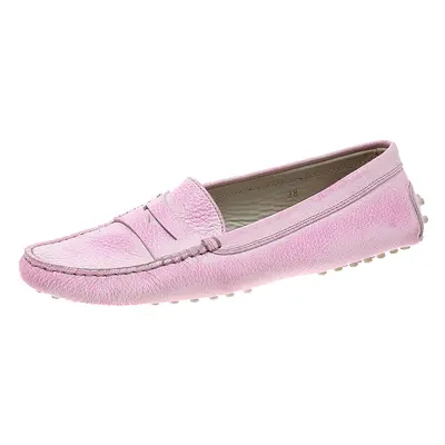 Tod's Fluorescent Pink Shaded Leather Penny Loafers Size