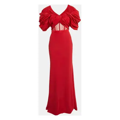 Alexander McQueen Red Tulle Trim Chiffon Corset Gown