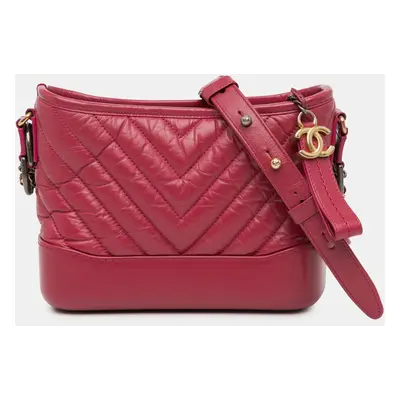 Chanel Red Small Chevron Aged Calfskin Gabrielle Crossbody