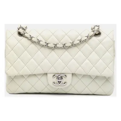 Chanel White Medium Classic Caviar Double Flap