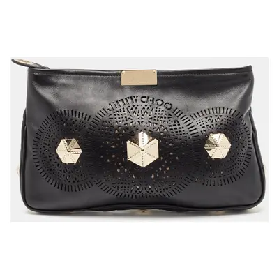 Jimmy Choo Black Leather Embellished Clutch