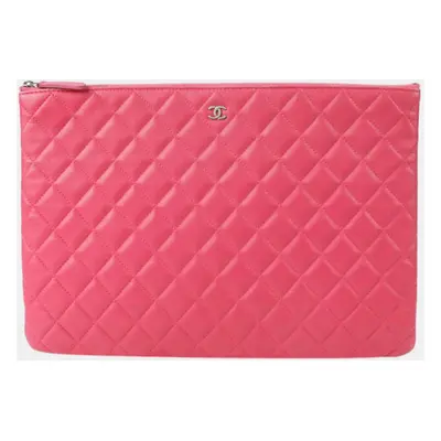 CHANEL Large Pink Lambskin Clutch