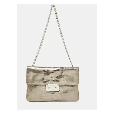 Michael Kors Silver Python Effect Suede Sloan Chain Clutch