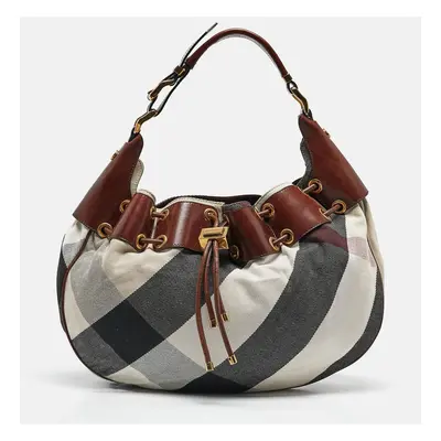 Burberry Brown Super Novacheck Fabric Warrior Drawstring Hobo