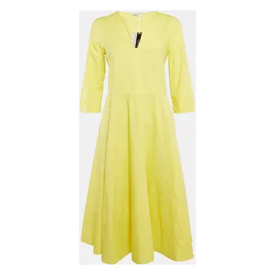 Max & Co. Yellow Cotton Tie-Up Waist Detail Midi Dress