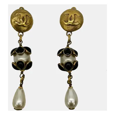 Chanel Gold Enamel Pearl Teardrop Earrings