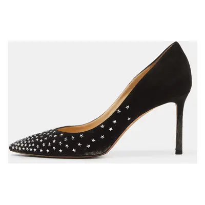 Jimmy Choo Black Suede Romy Crystal Embellished Pointed Toe Pumps Size 39.5