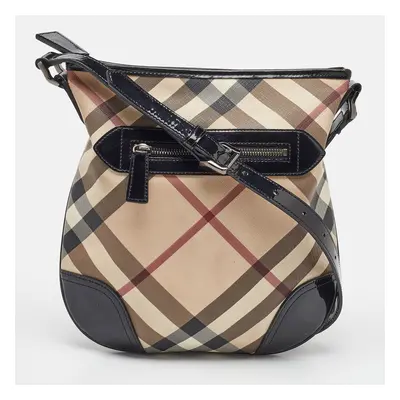 Burberry Beige/Black Supernova Check Coated Canvas and Patent Leather Dryden Shoulder Bag