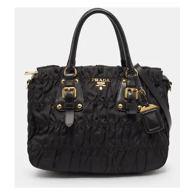 Prada Black Nylon and Leather Gaufre Tote