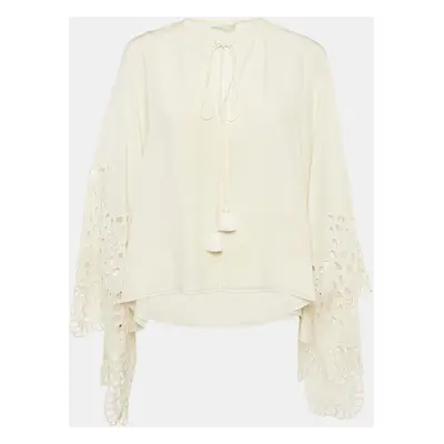 Chloe Cream Lace Trim Silk Blouse