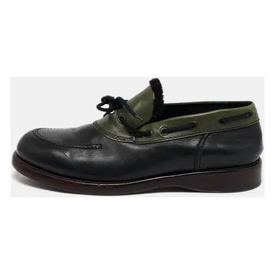 Bottega Veneta Black/Green Leather Slip On Loafers Size